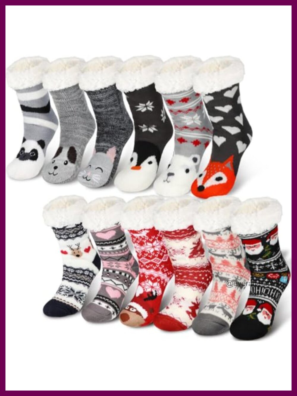 12 Pairs Women's Fleece Lined Non Slip Fuzzy Slipper Socks Christmas Gift Set